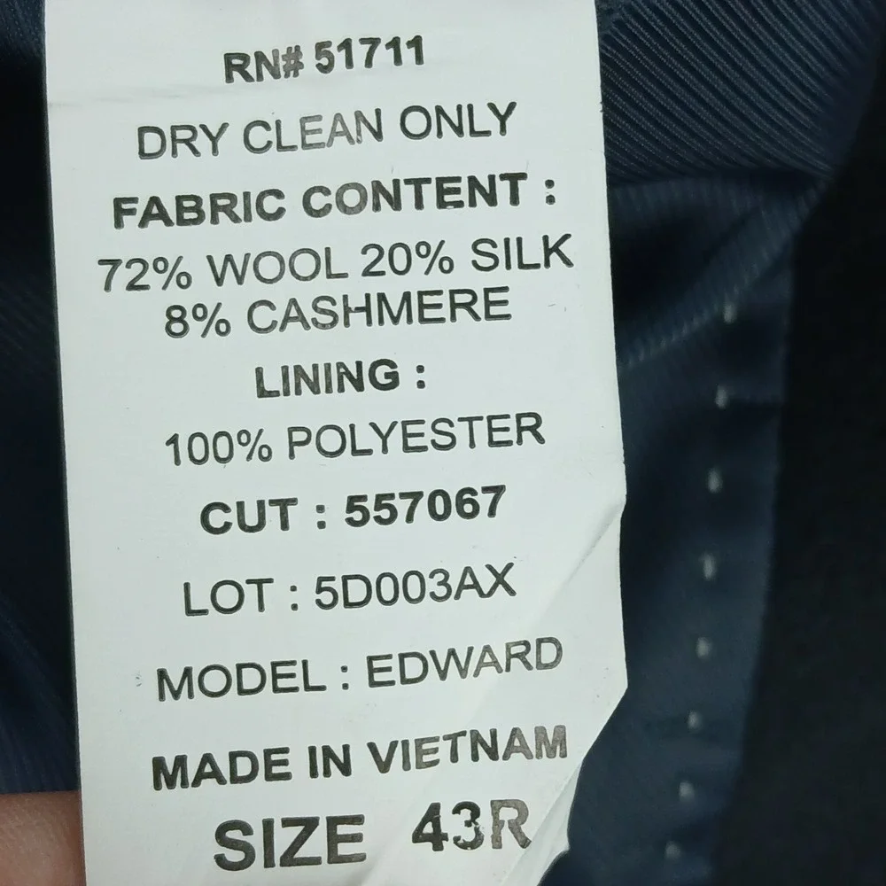 Andrew Fezza 42S Mens Blazer Jacket Wool Silk Cashmere Black 22x31 44S
